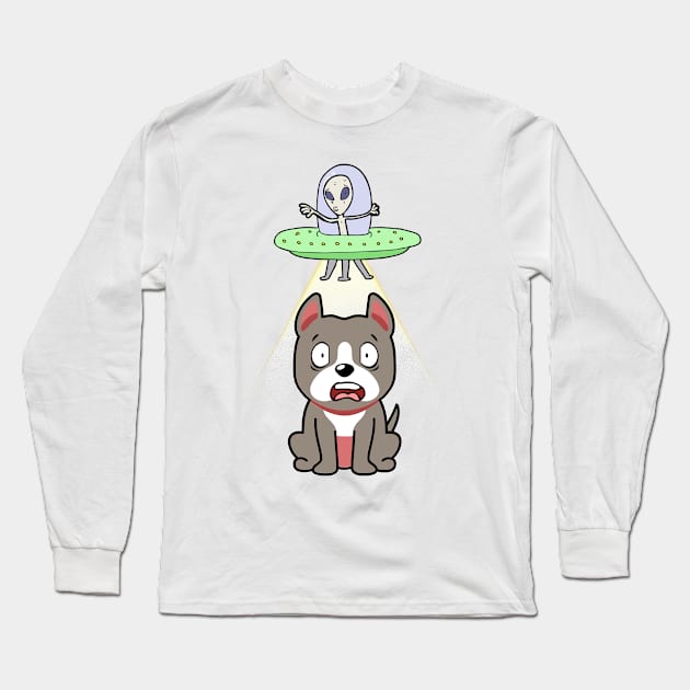 Cute grey dog is abducted by aliens Long Sleeve T-Shirt by Pet Station